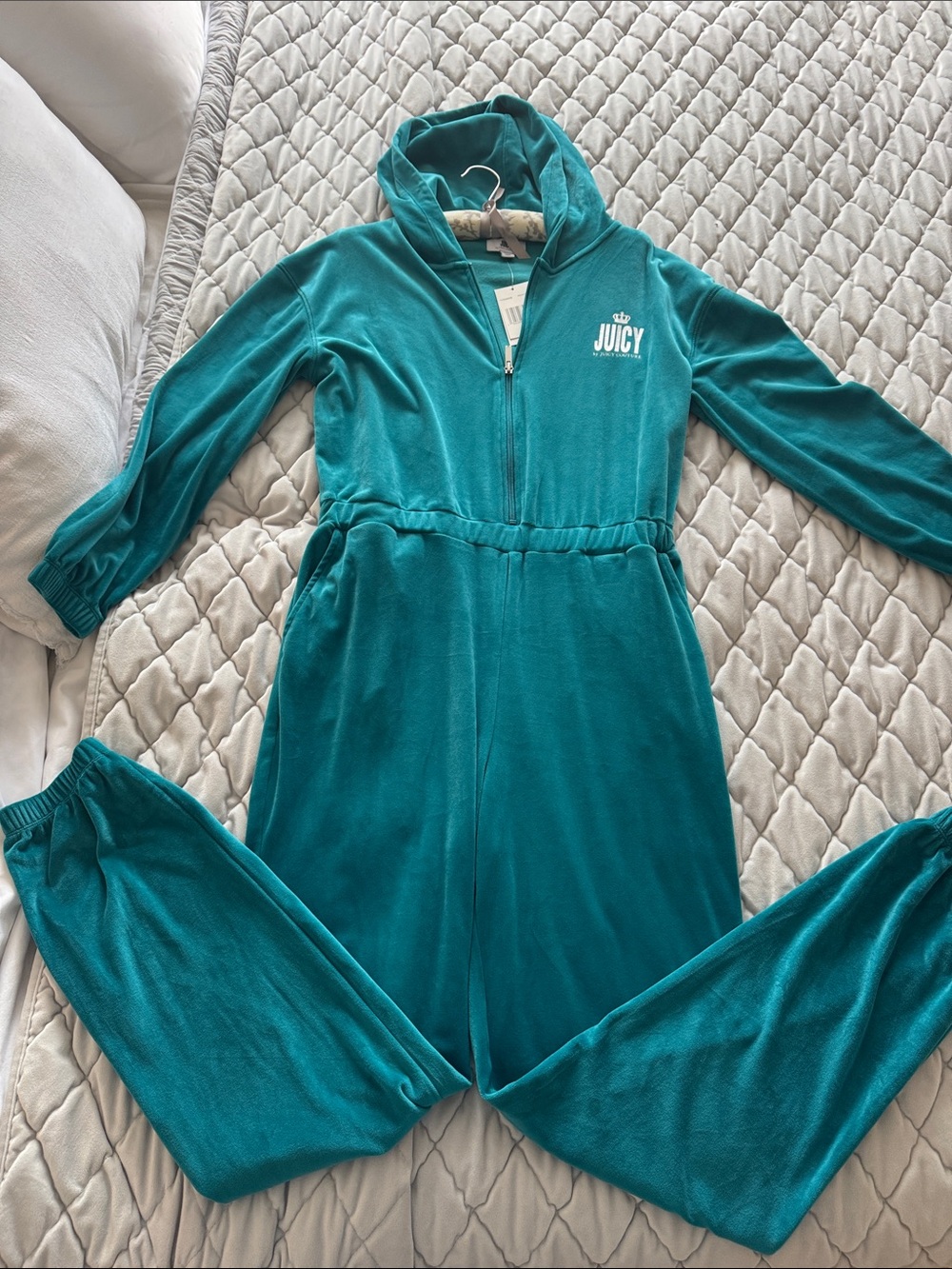 Juicy Couture Teal Velour Hooded Jumpsuit. Very soft and comfortable. New . M